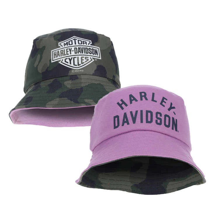 Harley-Davidson® Girls' Reversible Bucket Hat | Light Purple Reverses To Camo Print