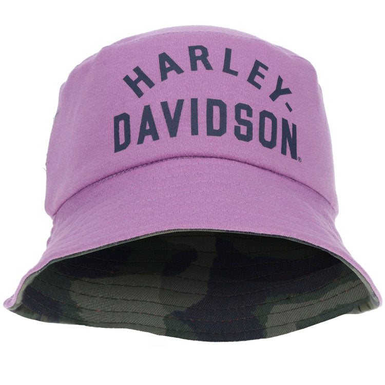 
                  
                    Harley-Davidson® Girls' Reversible Bucket Hat | Light Purple Reverses To Camo Print
                  
                