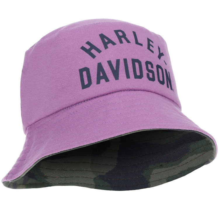 
                  
                    Harley-Davidson® Girls' Reversible Bucket Hat | Light Purple Reverses To Camo Print
                  
                