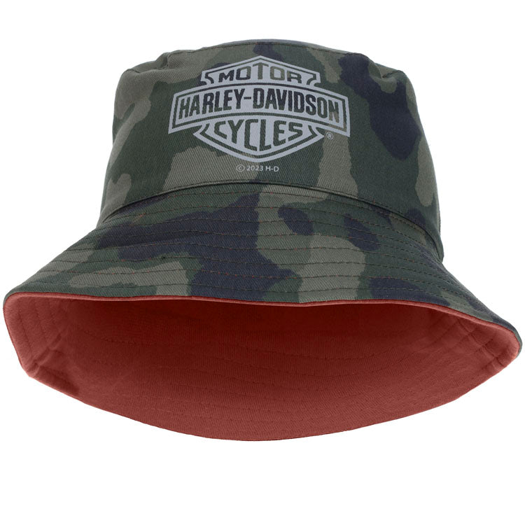 
                  
                    Harley-Davidson® Boys' Reversible Bucket Hat | Orange Reverses To Camo Print
                  
                