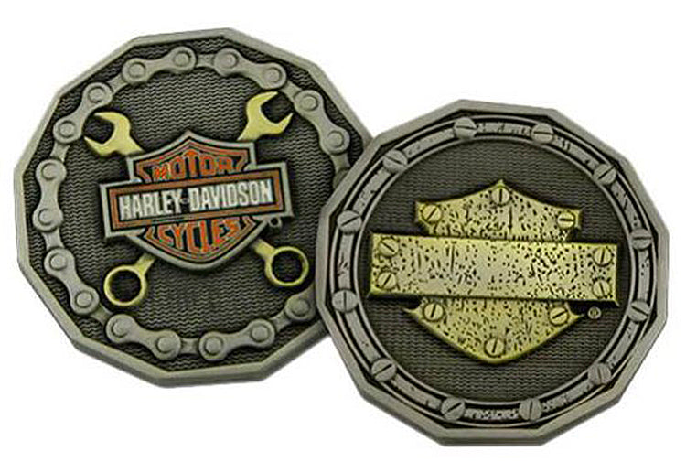 Harley-Davidson® Chain & Wrench Challenge Coin | Antiqued Finish | Collectors' Quality