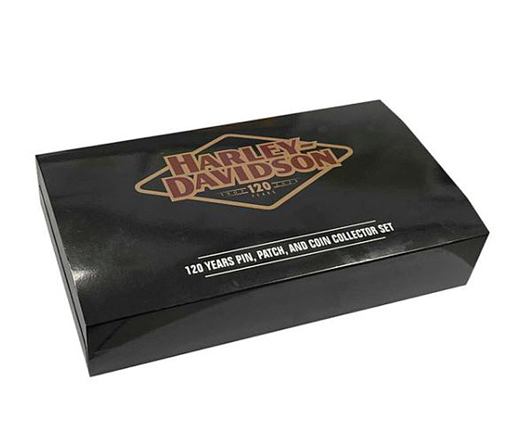 
                  
                    Harley-Davidson® 120th Anniversary Celebration Gift Box Set | Two Challenge Coins | Embroidered Emblem | Commemorative Pin | Collectors' Quality
                  
                