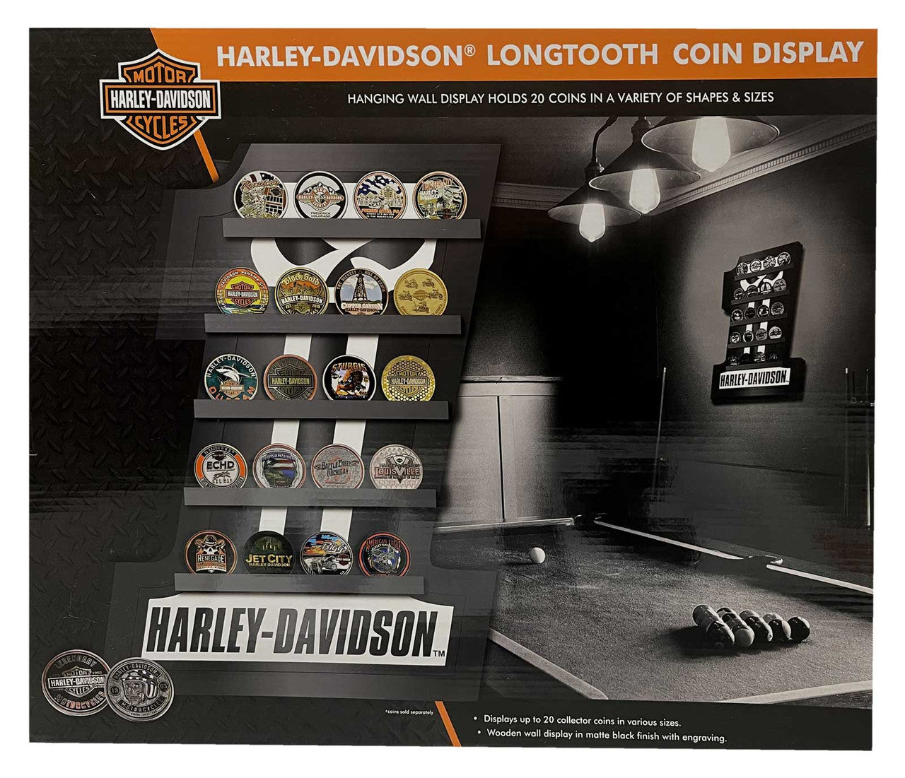 
                  
                    Harley-Davidson® Longtooth Skull Wall Coin Display | Black
                  
                