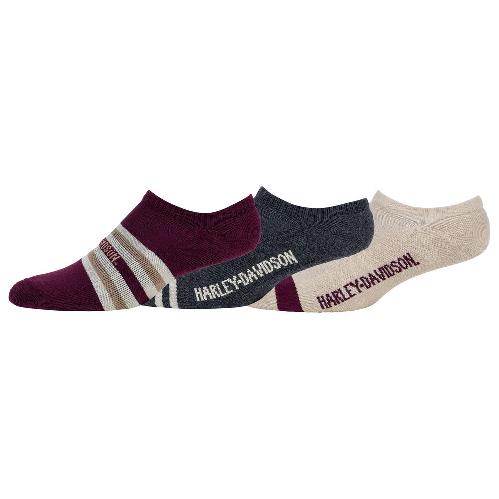 Harley-Davidson® Women's 3 Pack Striped No-Show Socks | Moisture Wicking