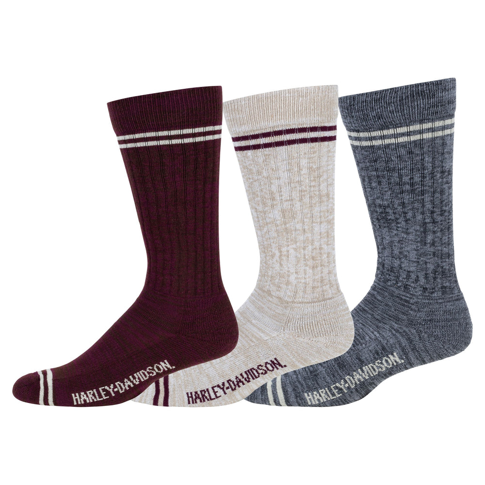 Harley-Davidson® Women's 3-Pack Striped Crew Riding Socks | Moisture-Wicking | Oat Multi-color