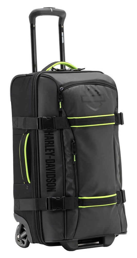Harley-Davidson® Nomad Wheeling Duffel Bag with Shark Wheels | Black and Lime | 25"