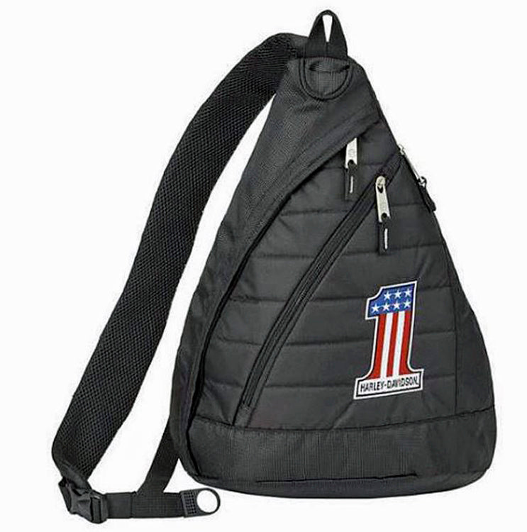 
                  
                    Harley-Davidson® RWB #1 Logo Quilted Sling Backpack | Piggy-Back Luggage Strap
                  
                