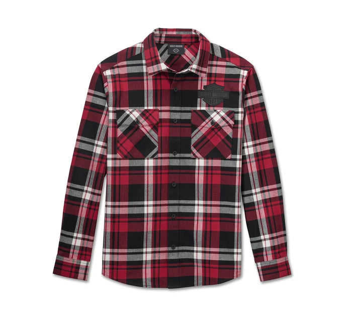 Harley-Davidson® Men's Bar & Shield Flannel Shirt - Plaid - Chili Pepper & Harley Black