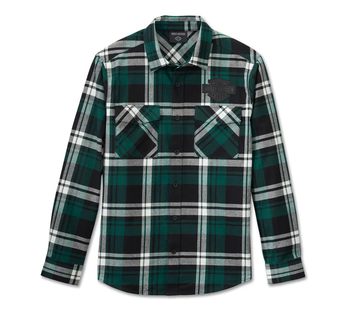 Harley-Davidson® Men's Bar & Shield Flannel Shirt - Plaid - Harley Black & Rainforest