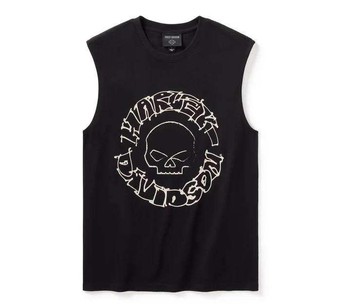 Harley-Davidson® Men's Willie G™ Circle Skull Sketch Art Muscle Tee | Black