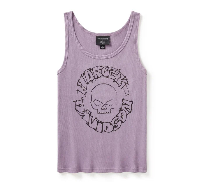 Harley-Davidson® Women's Willie G™ Circle Skull Sketch Art Ribbed Tank Top | Light Purple