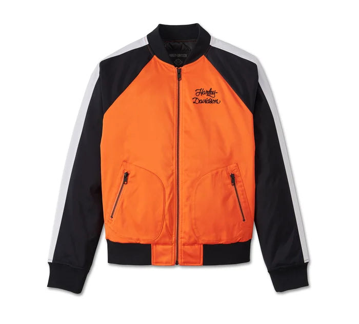 Harley Davidson Women s Sedona Orange Satin Bomber Jacket