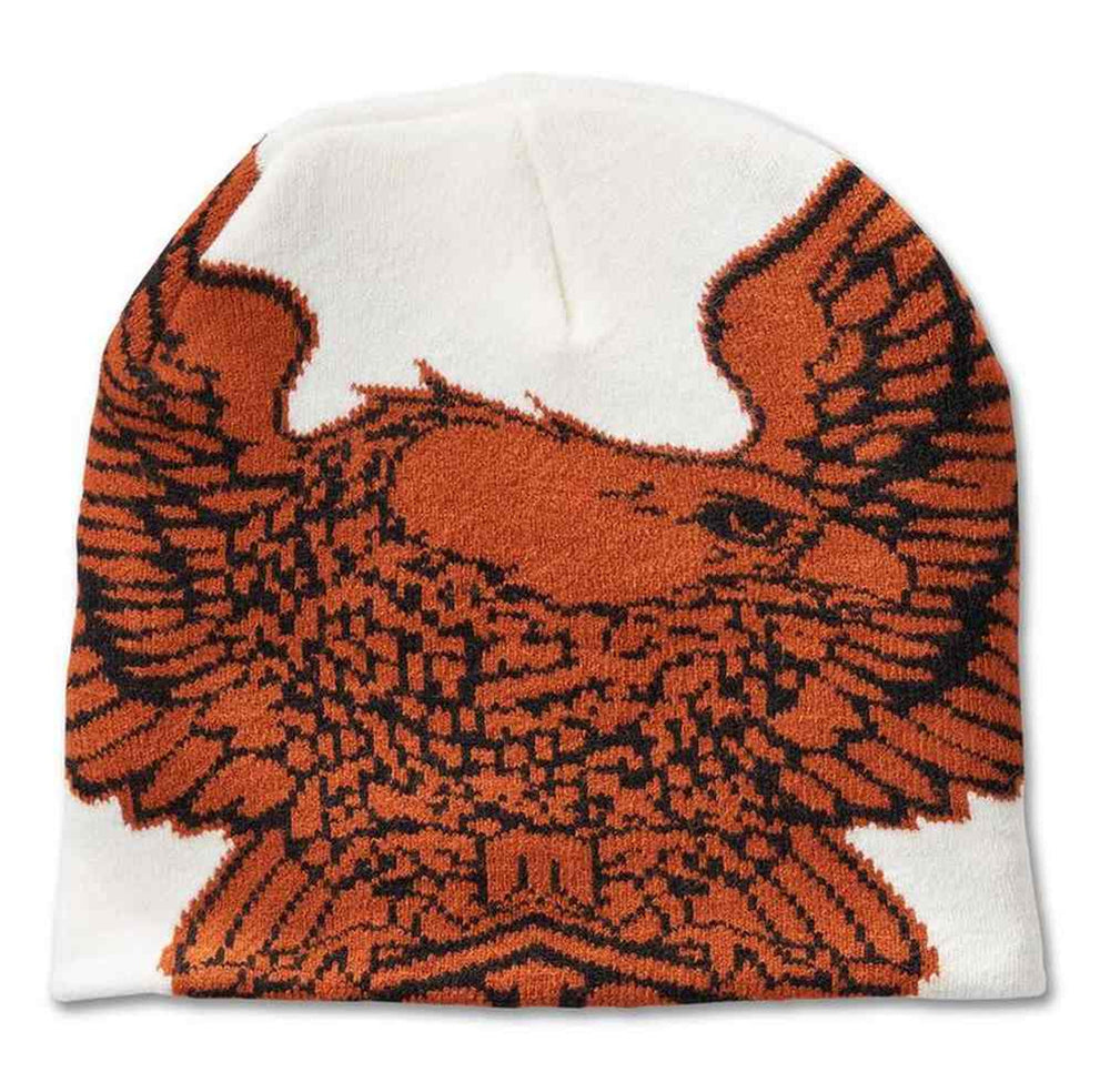 Harley-Davidson® Men's bald Eagle Beanie Cap | White & Orange