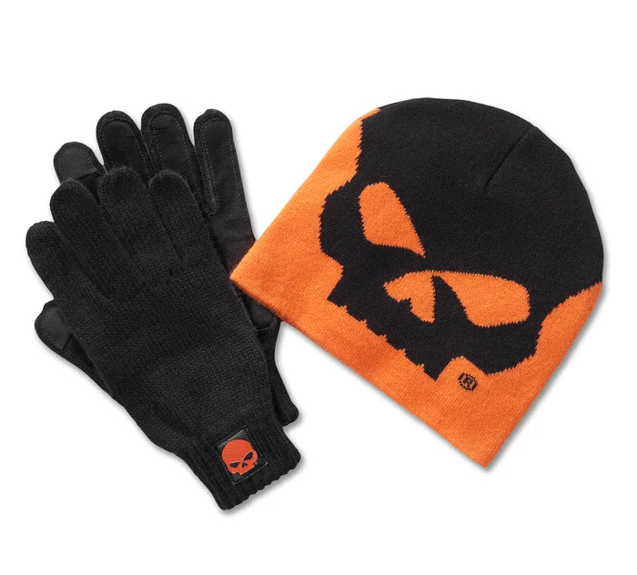 Harley-Davidson® Willie G™ Skull Beanie and Glove Gift Set | Orange