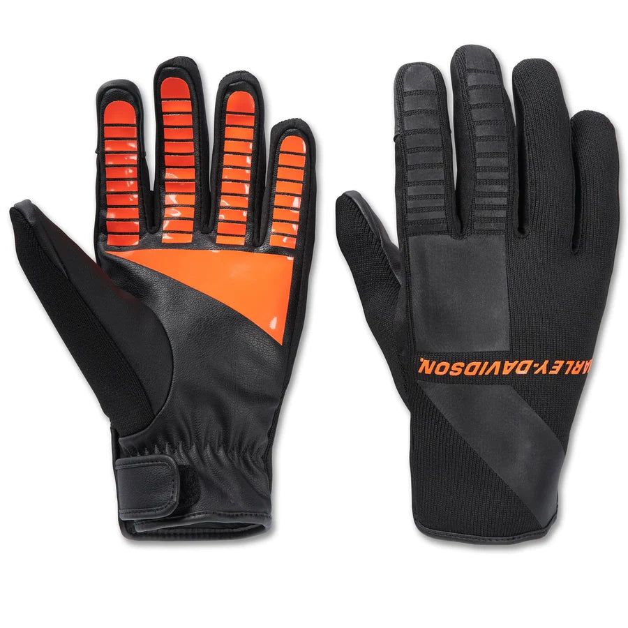 Harley-Davidson® Men's Dyna Waterproof Mixed Media Riding Gloves | Harley Black & Orange