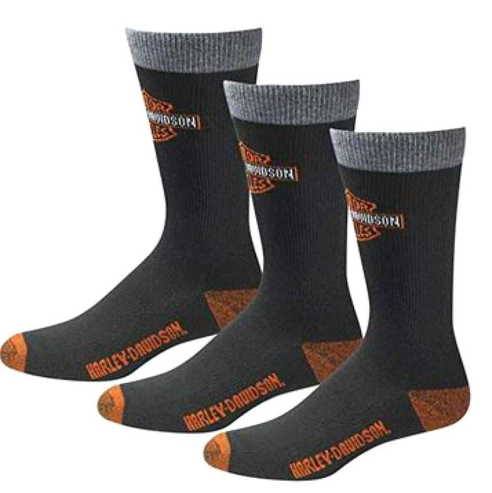 Harley-Davidson® Men's 3-Pack Black Riding Socks | Moisture-Wicking | Mid-Calf Fit