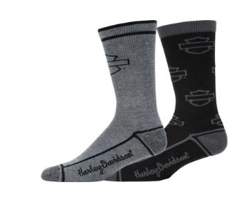 Harley-Davidson® Men's 2-Pack Open Bar & Shield® Socks | Grey/Black