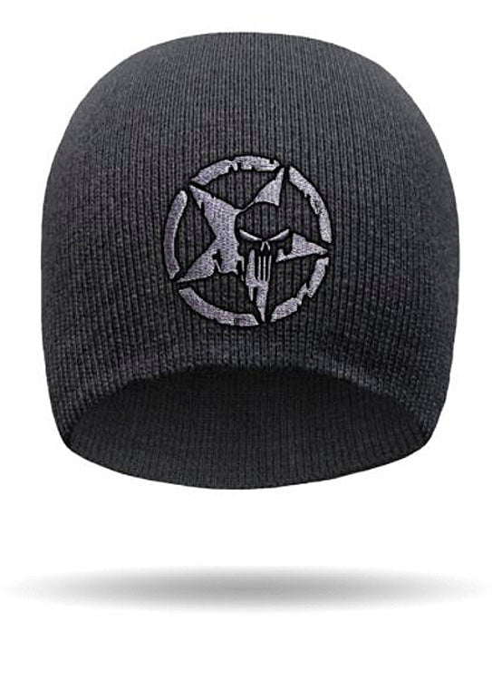 That's A Wrap!® Men's Embroidered Punisher Knit Cap | Five Pointed Star With Skull