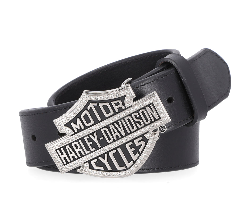 Harley-Davidson® Women's Rhinestone Bar & Shield® Genuine Leather Belt | Black