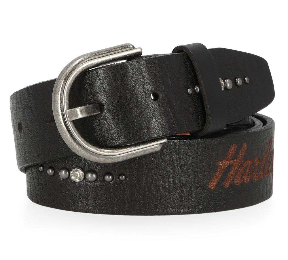 Harley-Davidson® Men's Laser Etched Genuine Leather Belt | Black