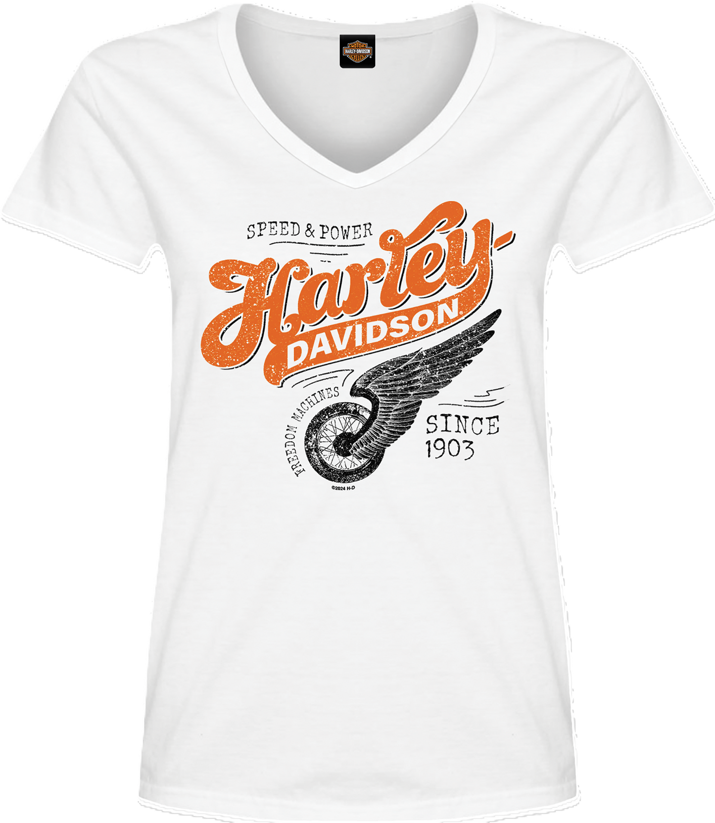 
                  
                    Harley-Davidson® Ladies Breezy V-Neck T-Shirt | White | Short Sleeves
                  
                