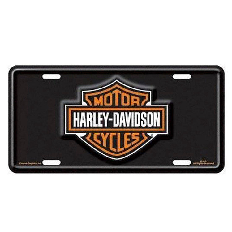 Harley-Davidson® Bar & Shield® Stamped Metal Front Plate | Black & Orange