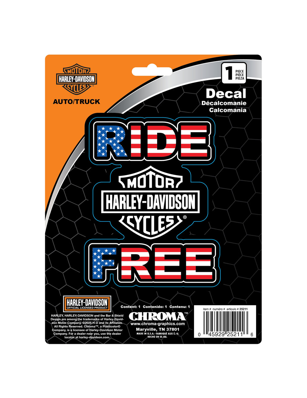 Harley-Davidson® Bar & Shield® RWB Ride Free Decal