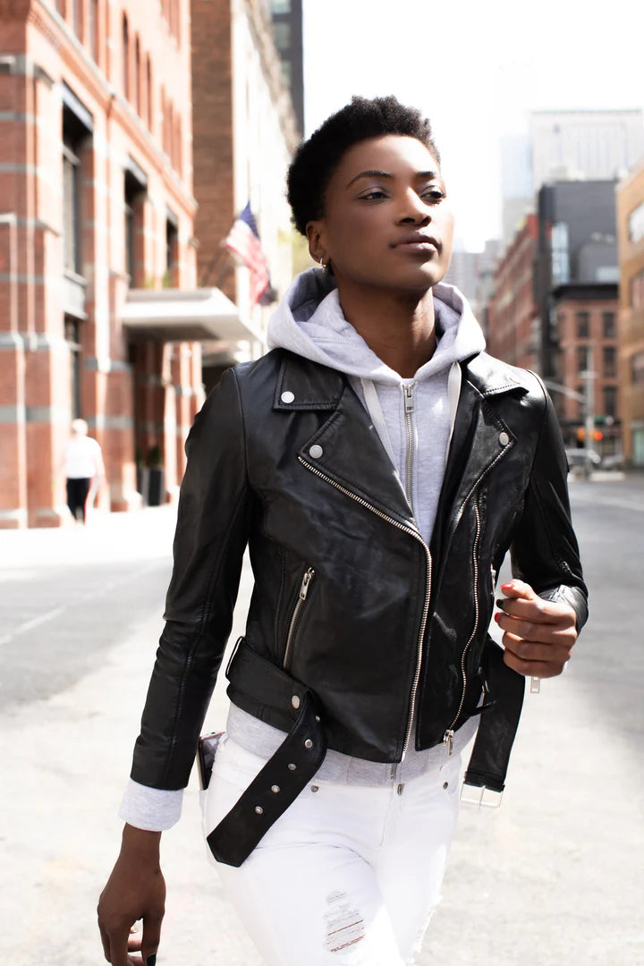 Leather jacket grey hoodie on sale