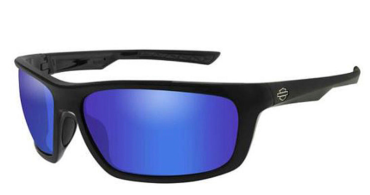 Harley-Davidson® Men's Wiley X® Gears Sunglasses | Blue Mirror Lenses With Smoke Grey Base | Gloss Black Frames