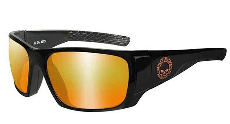 
                  
                    Harley-Davidson® Men's Wiley X® Keys Sunglasses | Orange Mirror Lenses With Amber Base | Gloss Black Frame
                  
                