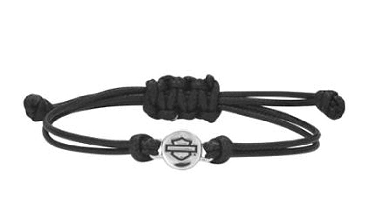 Harley-Davidson® Women's Bar & Shield® Outline Circle Bracelet | Black Waxed Cord