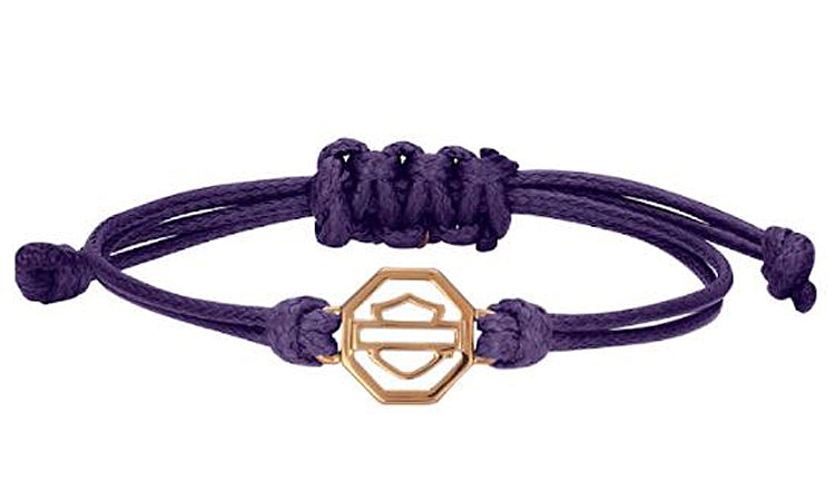 Harley-Davidson® Women's Bar & Shield® Silhouette Octagonal Bracelet | Purple Waxed Cord