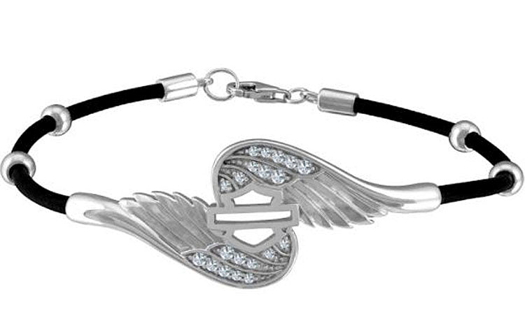 Harley-Davidson® Women's Bypass Bling Wing Leather Cord Bracelet | Two Sizes