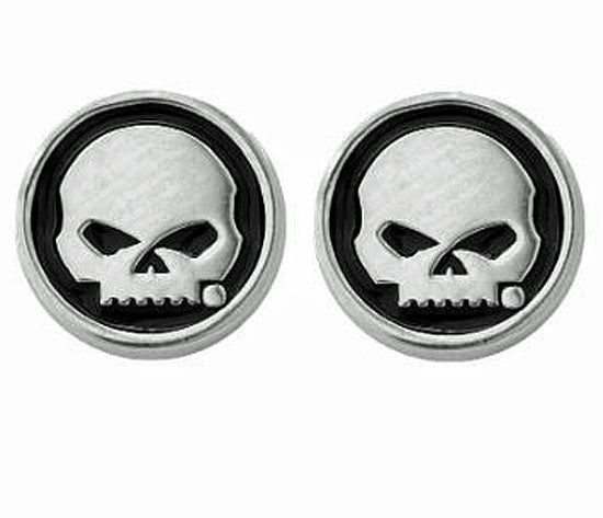 Harley-Davidson® Women's Skull Circle Post Earrings | Black Enamel