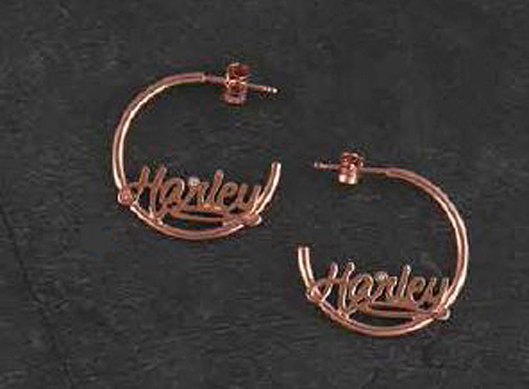 Harley-Davidson® Women's Rose Gold Cursive Harley® Hoop Earrings