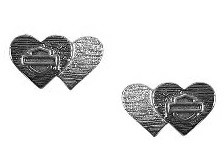 Harley-Davidson® Women's Black & Silver Double Heart Post Earrings | Bar & Shield® Silhouette