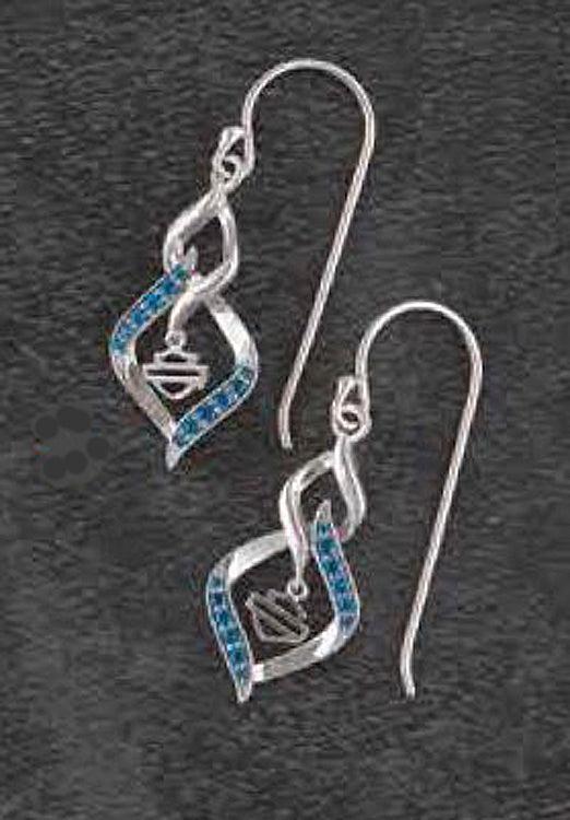 Harley-Davidson® Women's Interlock Blue Bling Stone Drop Earrings | French Hook