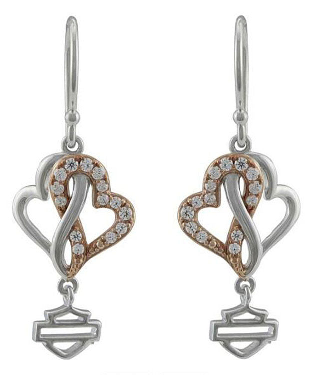
                  
                    Harley-Davidson® Women's Bling Infinity Hearts Drop Earrings | White and Rose Gold Tone | Clear Crystal Embellished
                  
                