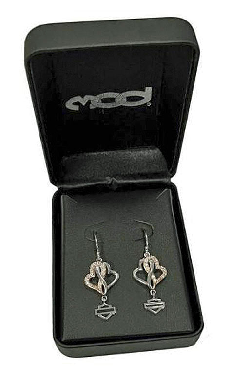 
                  
                    Harley-Davidson® Women's Bling Infinity Hearts Drop Earrings | White and Rose Gold Tone | Clear Crystal Embellished
                  
                