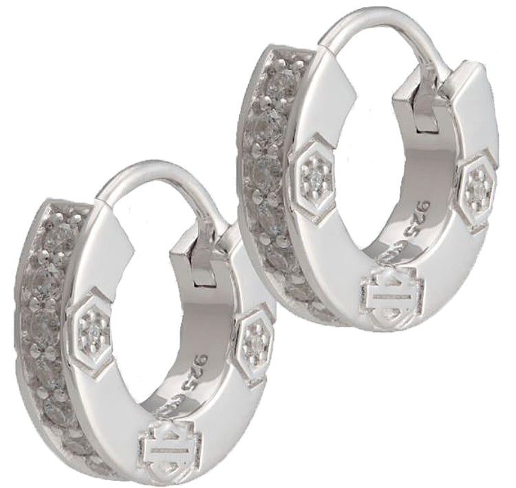 Harley-Davidson® Women's Cirque Collection Huggie Hoop Bling Earrings | Bar & Shield®