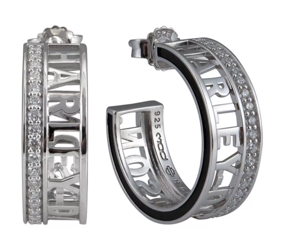 Harley-Davidson® Women's Revolve Crystal Signature Hoop Post Earrings