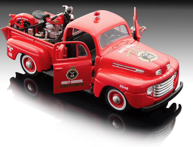 
                  
                    1:24 Die-Cast Vehicle Model Red and Black1948 Ford F-1 Fire Fighter Pickup & 1936 FL Knucklehead Harley-Davidson® | Collectible Maisto®
                  
                