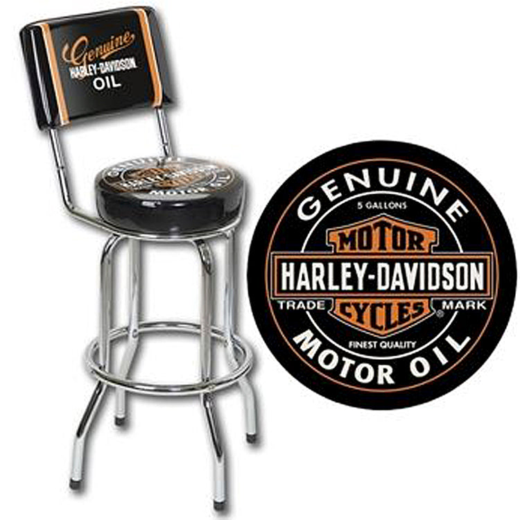 Harley-Davidson® Oil Can Bar Stool With Backrest