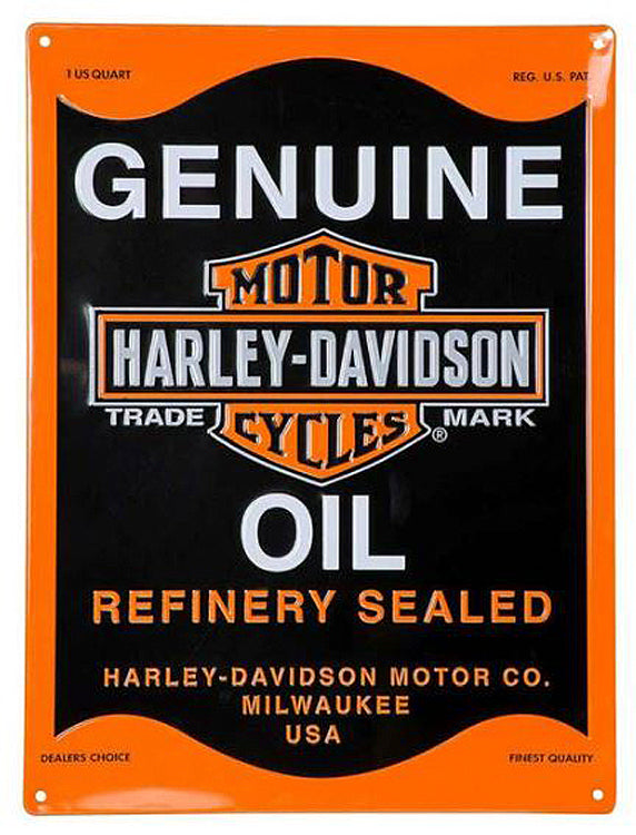 Harley-Davidson® Genuine Oil Can Label Embossed Tin Sign