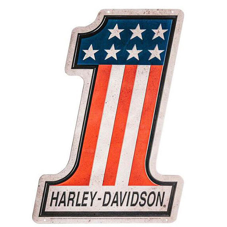 Harley-Davidson® Distressed #1 RWB Logo Embossed Tin Sign