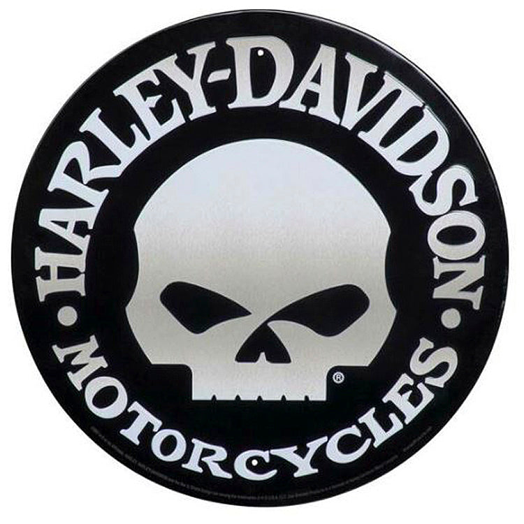 Harley-Davidson® Brushed Silver-Tone Willie G® Skull Logo Round Embossed Tin Sign