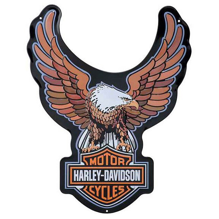 Harley-Davidson® Upwinged Eagle Embossed Tin Sign | Atop the Bar & Shield® Logo