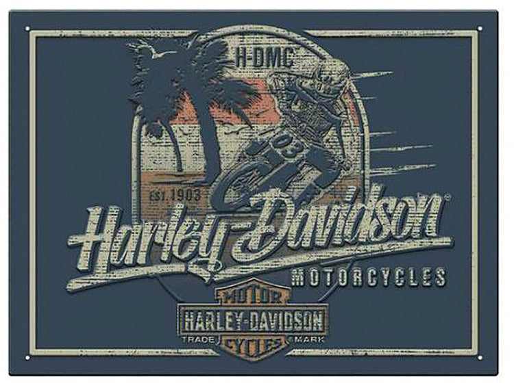 Harley-Davidson® Beach Biker Design Embossed Tin Sign