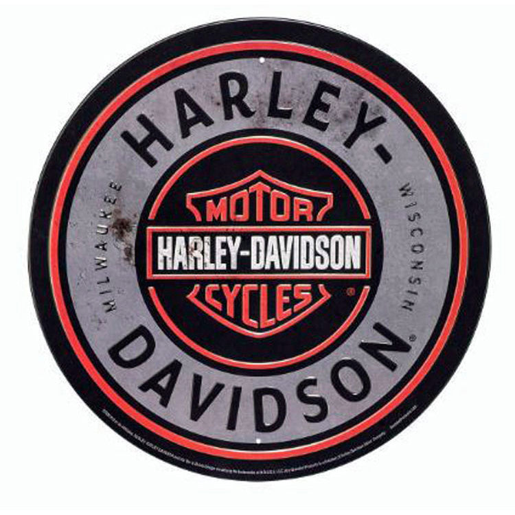 Harley Davidson® Round Bar & Shield® Tin Sign | Distressed