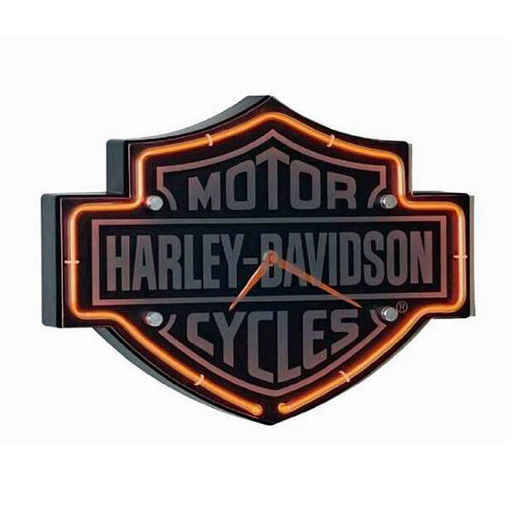 Harley-Davidson® Etched Bar & Shield® Orange Neon Clock